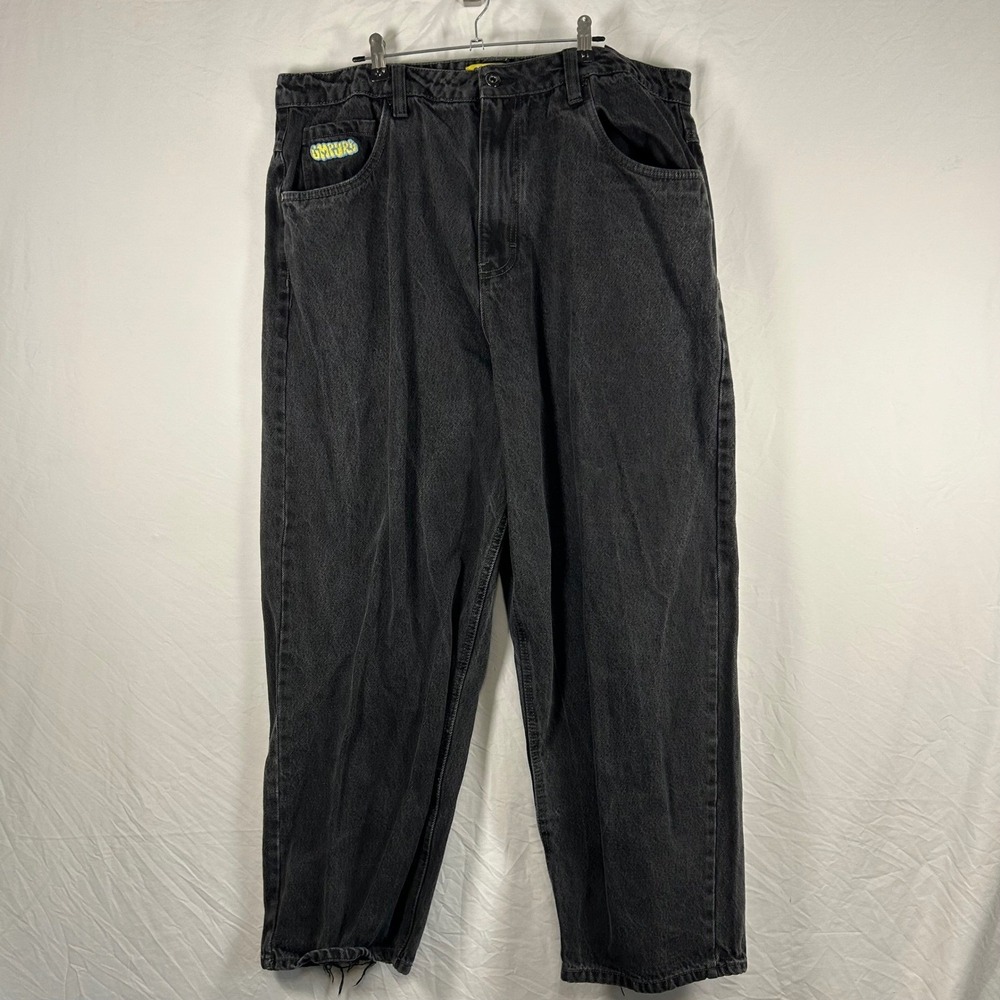 Empyre Loose Fit Skate Jeans Mens 38 Washed Black Baggy Denim Drawstring Waist